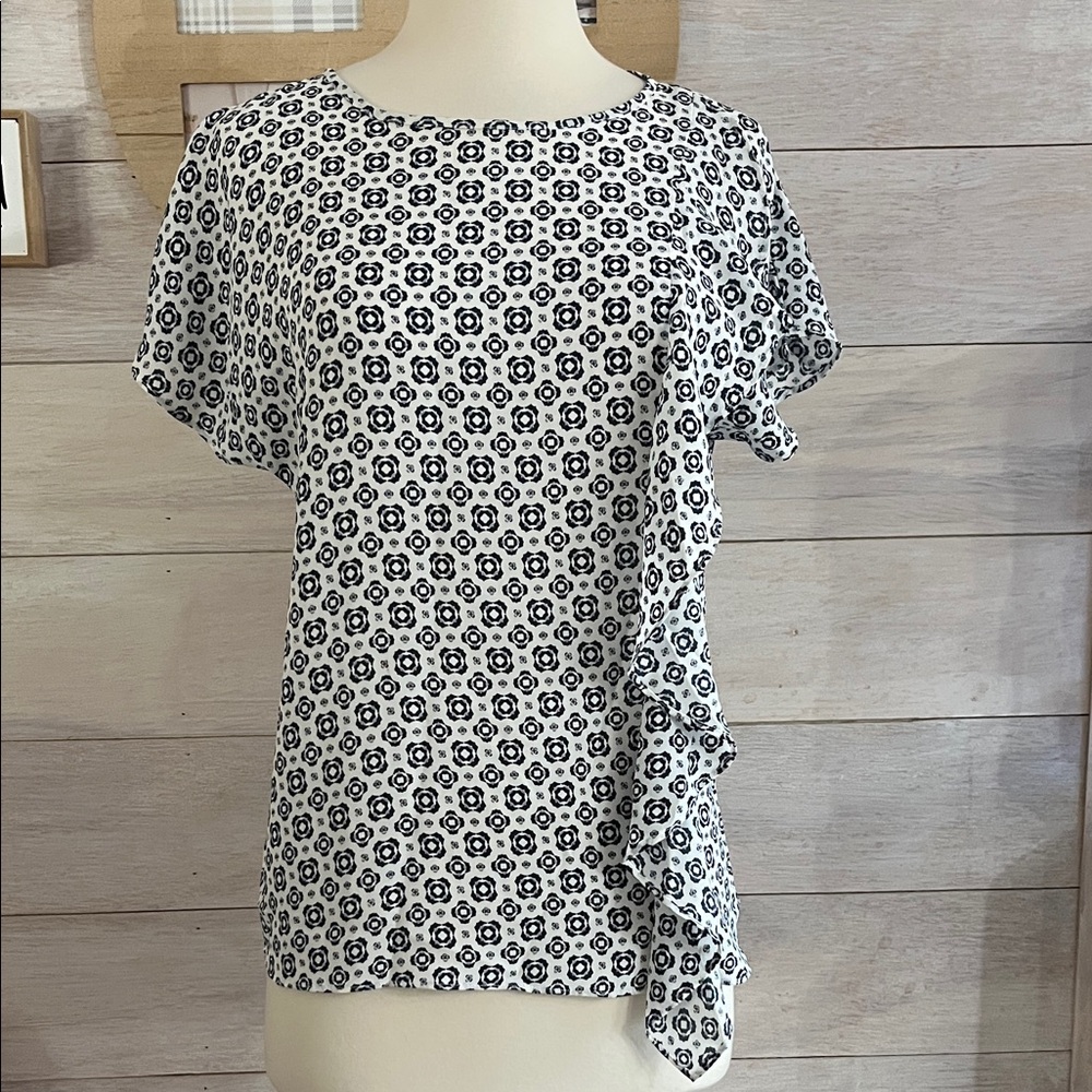 Banana Republic Black and White Patterned Blouse S